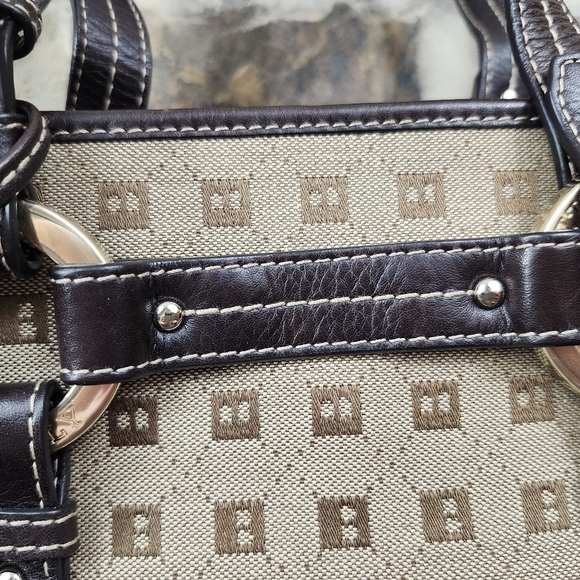 Bally Leather Harness Canvas Print Bag Satchel Tote Purse - Picture 2 of 12